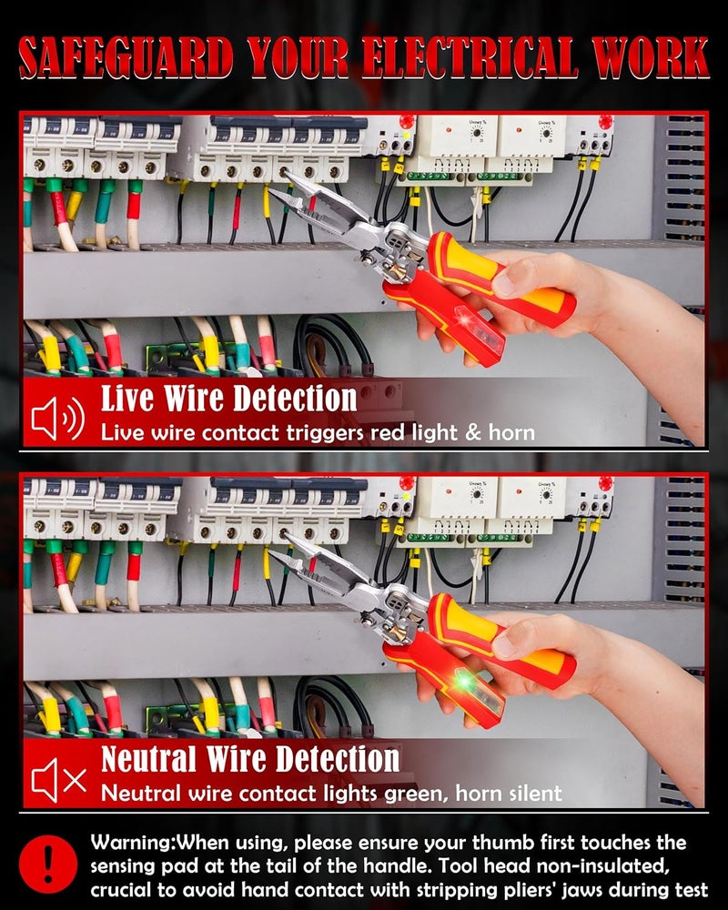 Fatio upgraded 8 in 1 Wire Strippers with Voltage Tester, Wire Stripping Tool, Cable Cutters with Plier, Crimper, Splitting, Wire Stripper Tool for 10-18 AWG for Electrician Work Red - Image 2